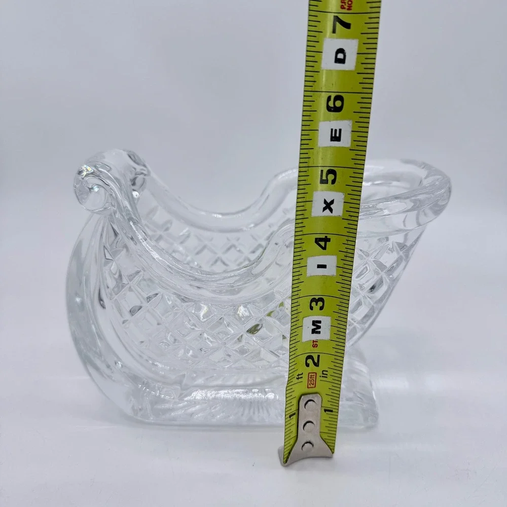Clear Crystal Glass Christmas Sleigh Dish Diamond Quilted Holiday Candy‎ Bowl